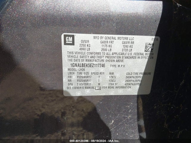 Chevrolet EQUINOX 1LT 2014 1GNALBEK5EZ117746 Image 9