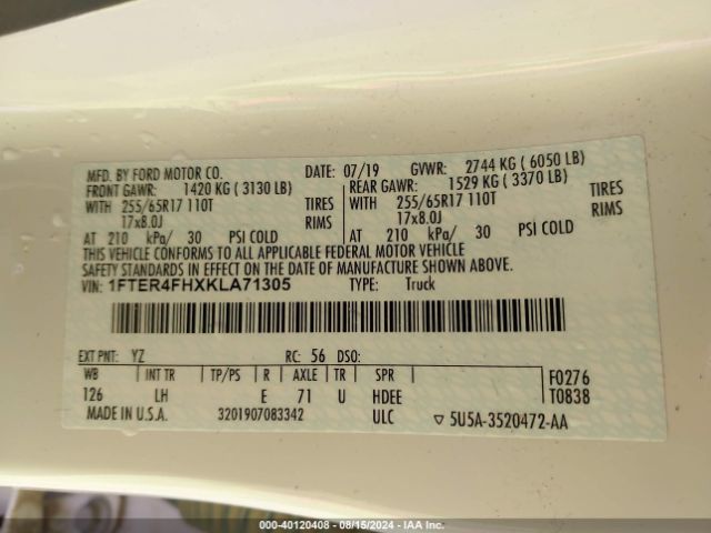 1FTER4FHXKLA71305 Ford RANGER XL