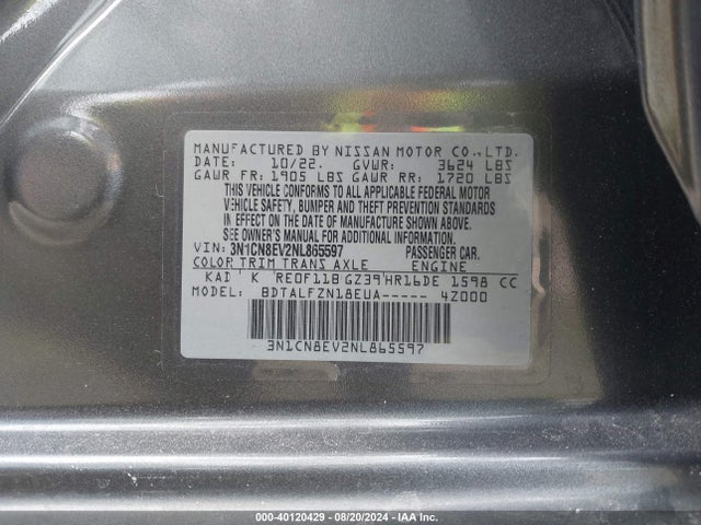 Nissan Versa 1.6 Sv Xtronic Cvt 2022 3N1CN8EV2NL865597 Image 9