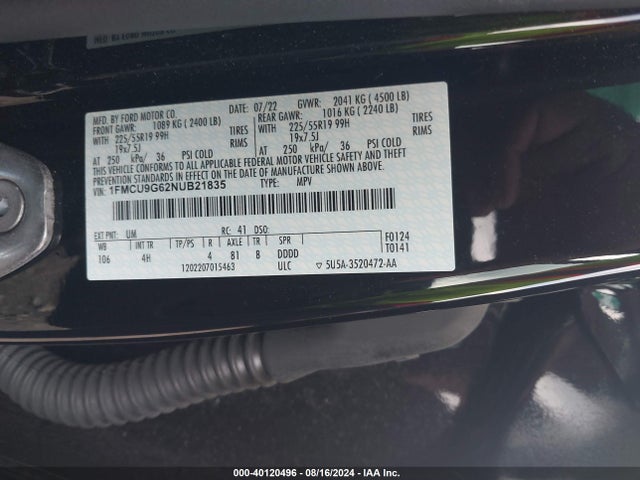 Ford ESCAPE SE 2022 1FMCU9G62NUB21835 Image 9