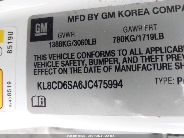 Chevrolet Spark 1lt Cvt 2018 KL8CD6SA6JC475994 Image 9