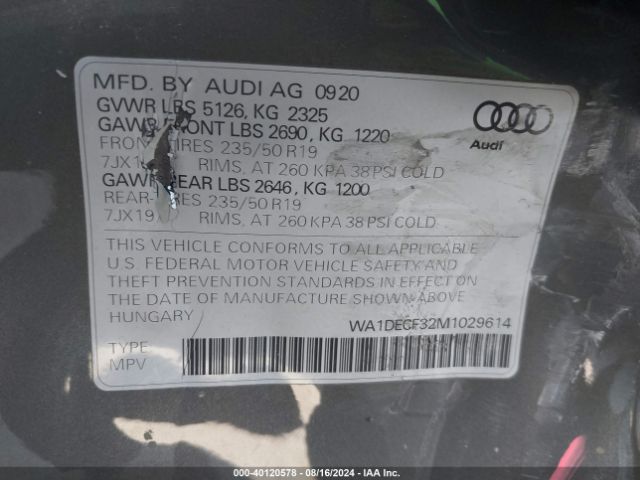 WA1DECF32M1029614 Audi Q3 Premium 45 Tfsi S Line Quattro Tiptronic