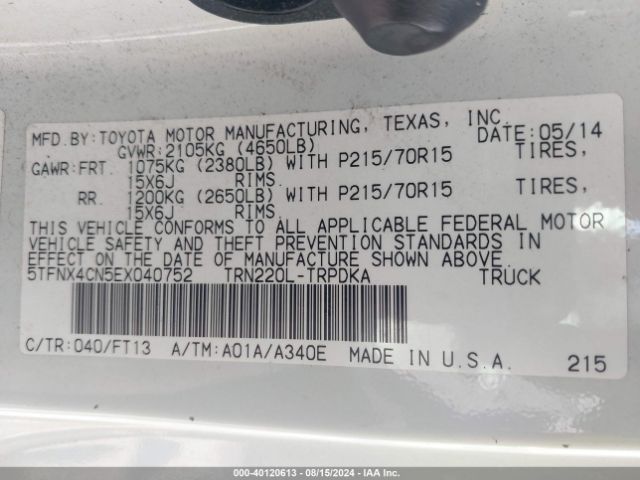 5TFNX4CN5EX040752 Toyota Tacoma