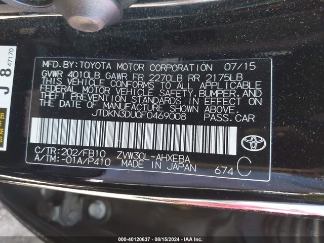 Toyota Prius Two 2015 JTDKN3DU0F0469008 Image 9