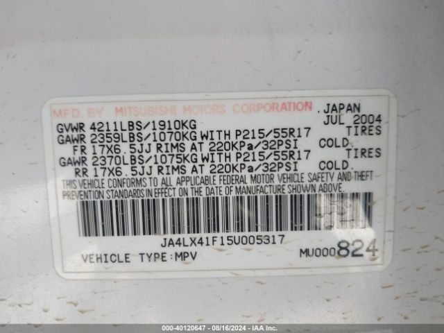 2005 MITSUBISHI OUTLANDER JA4LX41F15U005317 Photo 8