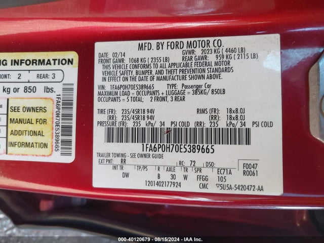 Ford FUSION SE 2014 1FA6P0H70E5389665 Image 9