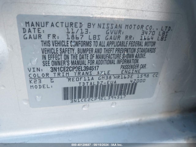 Nissan Versa Note S (sr)/s Plus/sv 2014 3N1CE2CP9EL394517 Image 9