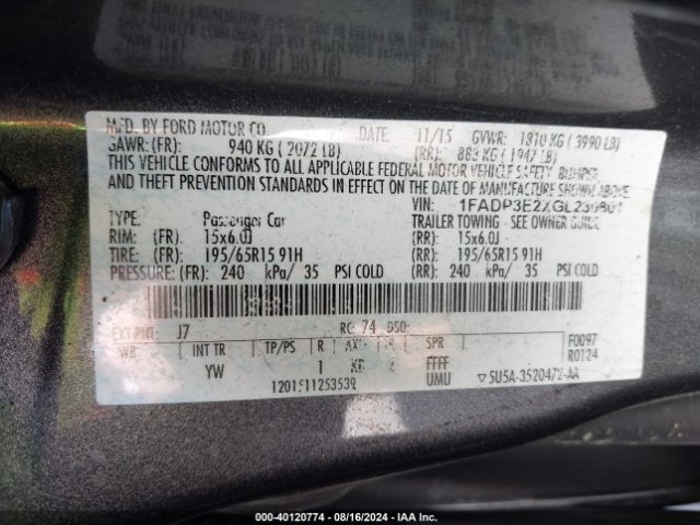 1FADP3E2XGL230801 Ford FOCUS S