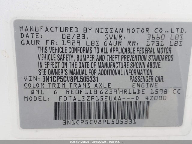 Nissan Kicks Sv Xtronic Cvt 2023 3N1CP5CV8PL505331 Image 9