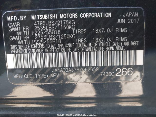 JA4AD3A37HZ062659 Mitsubishi Outlander Sel