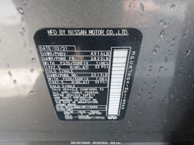 3PCAJ5BA1MF118490 Infiniti Qx50 Luxe