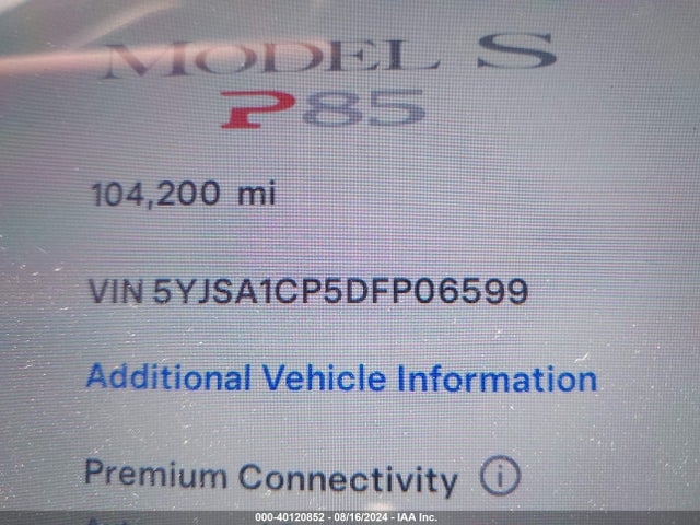 2013 TESLA MODEL S 5YJSA1CP5DFP06599 Photo 8