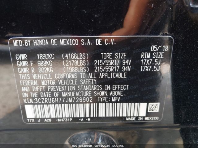 3CZRU6H77JM726902 Honda Hr-v Ex-l
