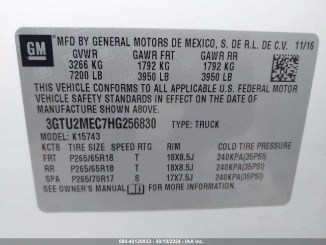 3GTU2MEC7HG256830 GMC Sierra 1500 Sle