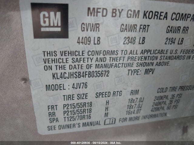 KL4CJHSB4FB035672 Buick Encore Premium