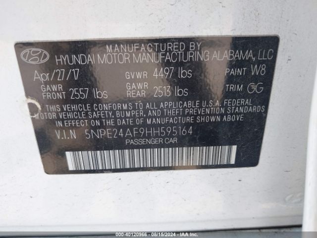 5NPE24AF9HH595164 Hyundai Sonata
