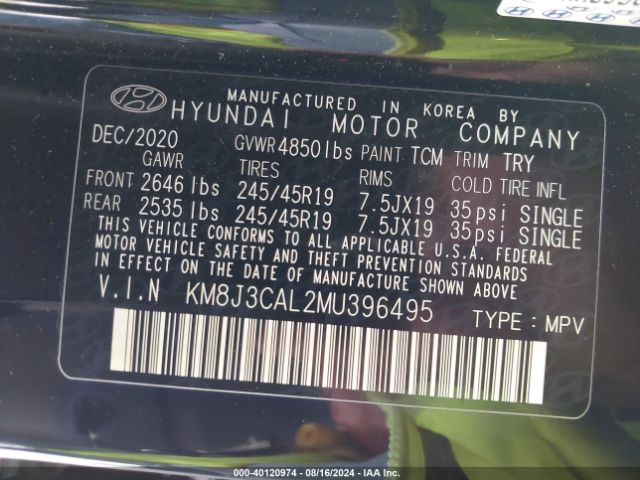 KM8J3CAL2MU396495 Hyundai Tucson Sport