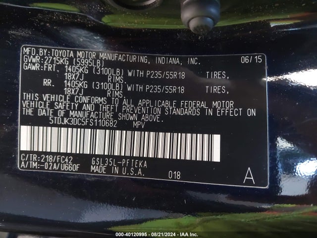 Toyota Sienna Le 7 Passenger 2015 5TDJK3DC5FS110682 Image 9