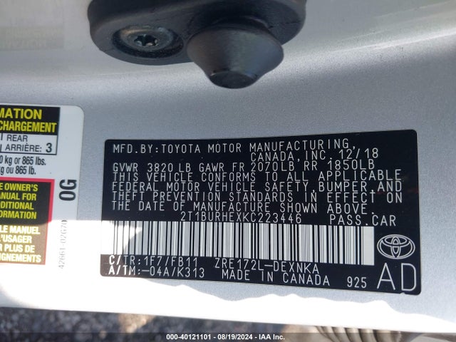 Toyota COROLLA LE 2019 2T1BURHEXKC223446 Image 9
