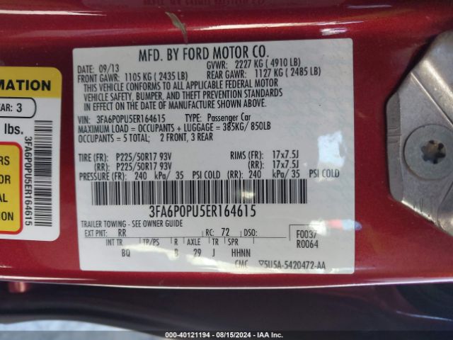 3FA6P0PU5ER164615 Ford Fusion Energi Se Luxury