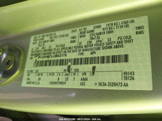 1FMCU0H67LUB62176 Ford ESCAPE SEL
