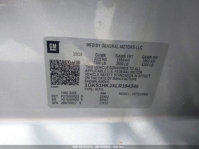 1GKS1HKJXLR184345 GMC Yukon Xl 2wd Denali