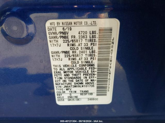 JN8AT2MV9LW101735 Nissan Rogue Sv Intelligent Awd