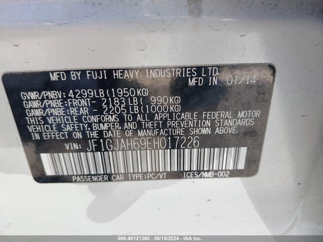 JF1GJAH69EH017226 Subaru Impreza 2.0i Limited