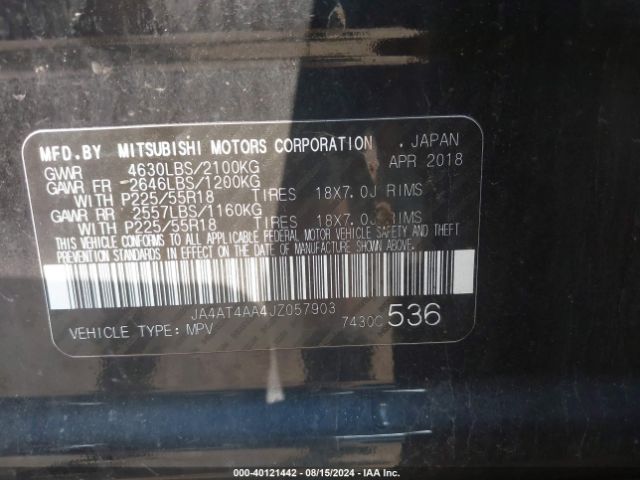 JA4AT4AA4JZ057903 Mitsubishi Eclipse Cross Le