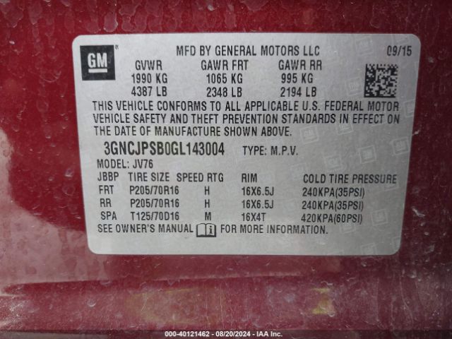 3GNCJPSB0GL143004 Chevrolet Trax Lt