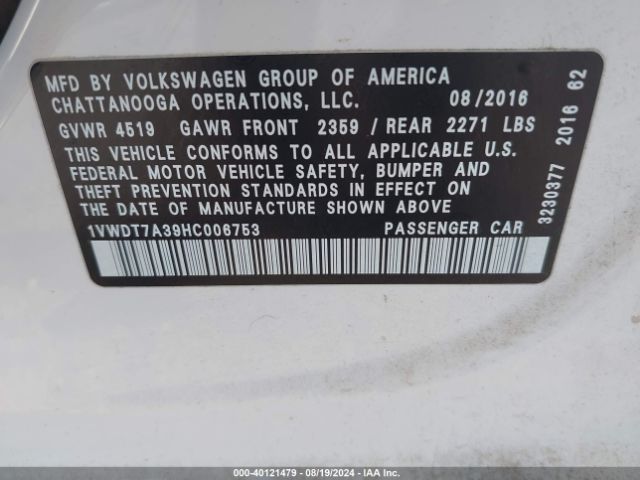 1VWDT7A39HC006753 Volkswagen Passat 1.8t R-line