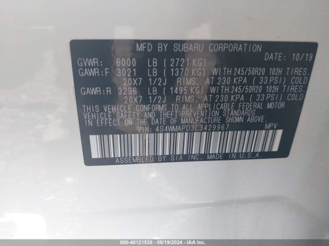 4S4WMAPD3L3429967 Subaru Ascent Limited