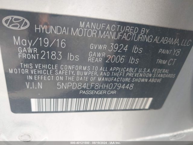 5NPD84LF8HH079448 Hyundai Elantra Limited