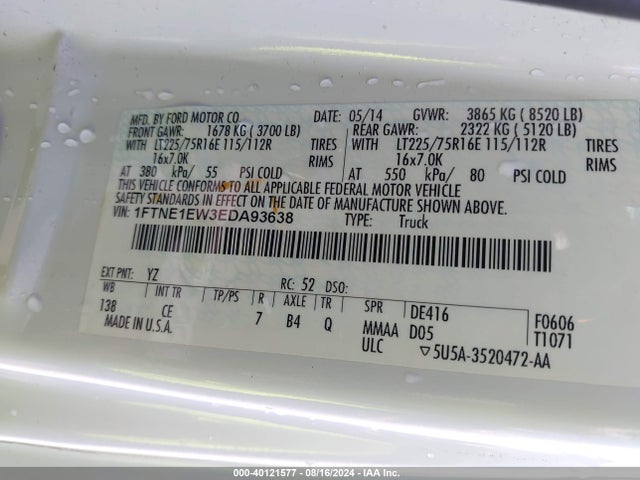 Ford E-150 Commercial 2014 1FTNE1EW3EDA93638 Image 9
