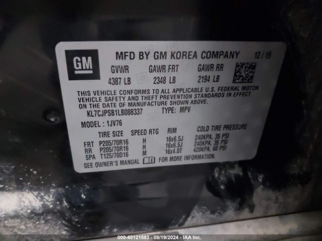 KL7CJPSB1LB088337 Chevrolet Trax Awd Lt