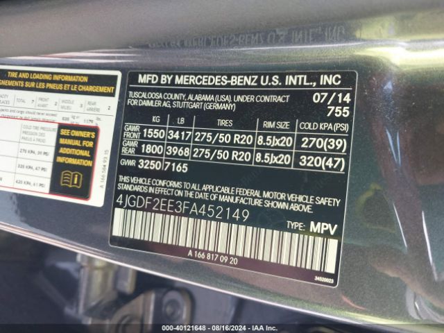 4JGDF2EE3FA452149 Mercedes-Benz Gl 350 Bluetec 4matic
