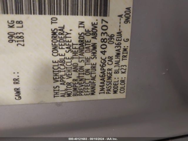 1N4AA6AP6GC408307 Nissan Maxima 3.5 Platinum