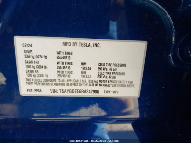 7SAYGDEE6RA242980 Tesla Model Y Long Range Dual Motor All-wheel Drive
