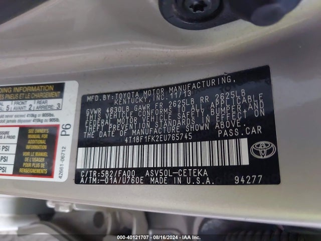 Toyota CAMRY L 2014 4T1BF1FK2EU765745 Image 9