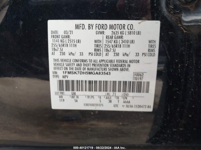 Ford EXPLORER XLT 2021 1FMSK7DH5MGA83543 Image 9