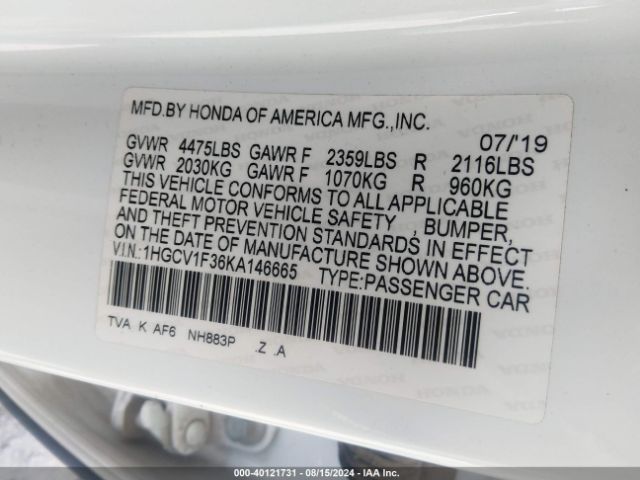 1HGCV1F36KA146665 Honda Accord Sport