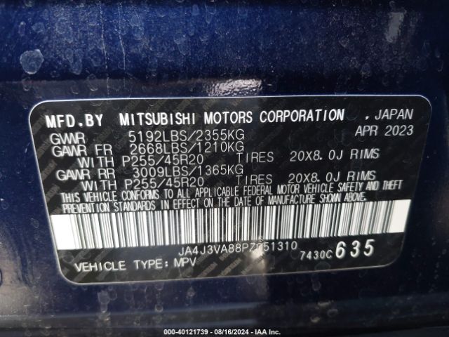 JA4J3VA88PZ051310 Mitsubishi Outlander Sel 2.5 2wd