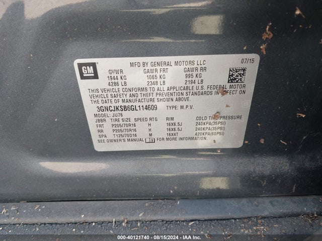 Chevrolet Trax 1ls 2016 3GNCJKSB6GL114609 Image 9