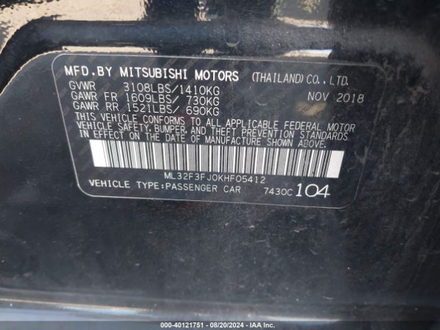 ML32F3FJ0KHF05412 Mitsubishi Mirage G4 Es