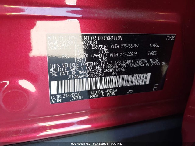 Toyota Venza Xle 2024 JTEAAAAH9RJ153362 Image 9