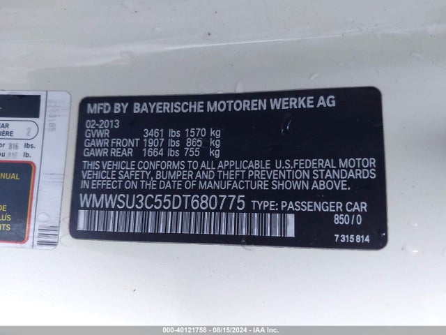 2013 MINI HARDTOP WMWSU3C55DT680775 Photo 8