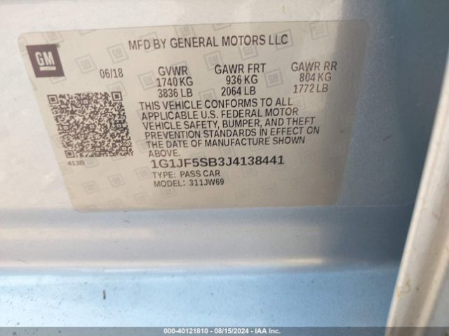 1G1JF5SB3J4138441 Chevrolet Sonic Premier Auto