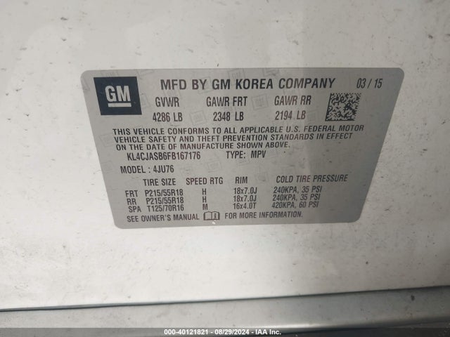 KL4CJASB6FB167176 Buick Encore