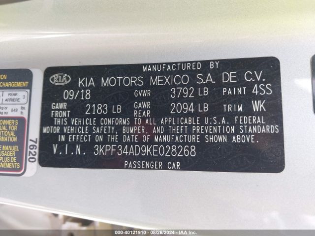 3KPF34AD9KE028268 KIA FORTE S
