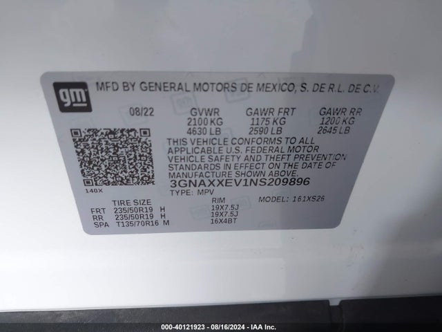 Chevrolet Equinox Awd Premier 2022 3GNAXXEV1NS209896 Image 9